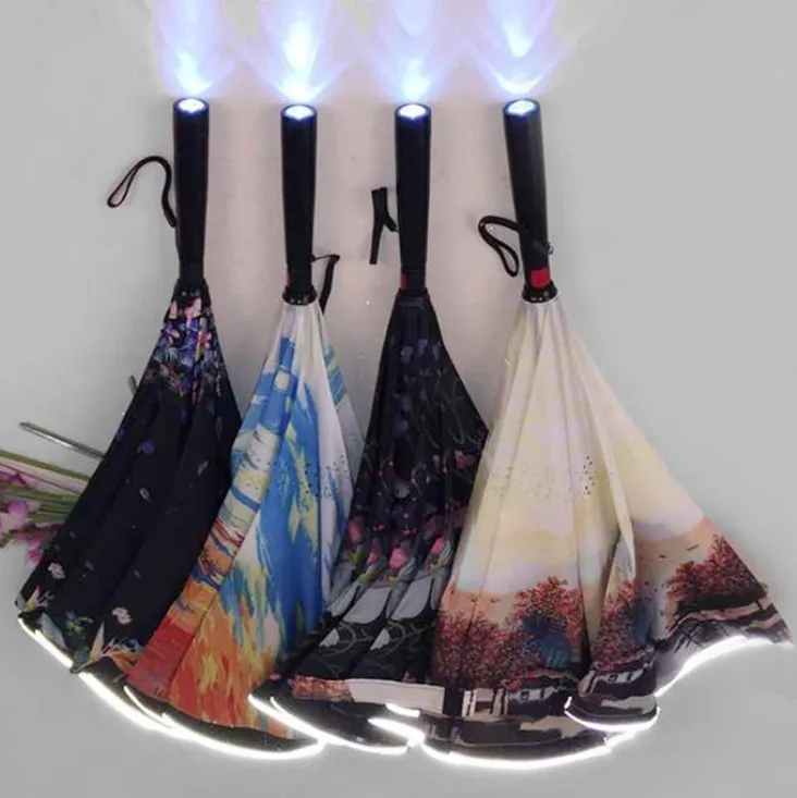 China supplier auto open inverted umbrella with led light
