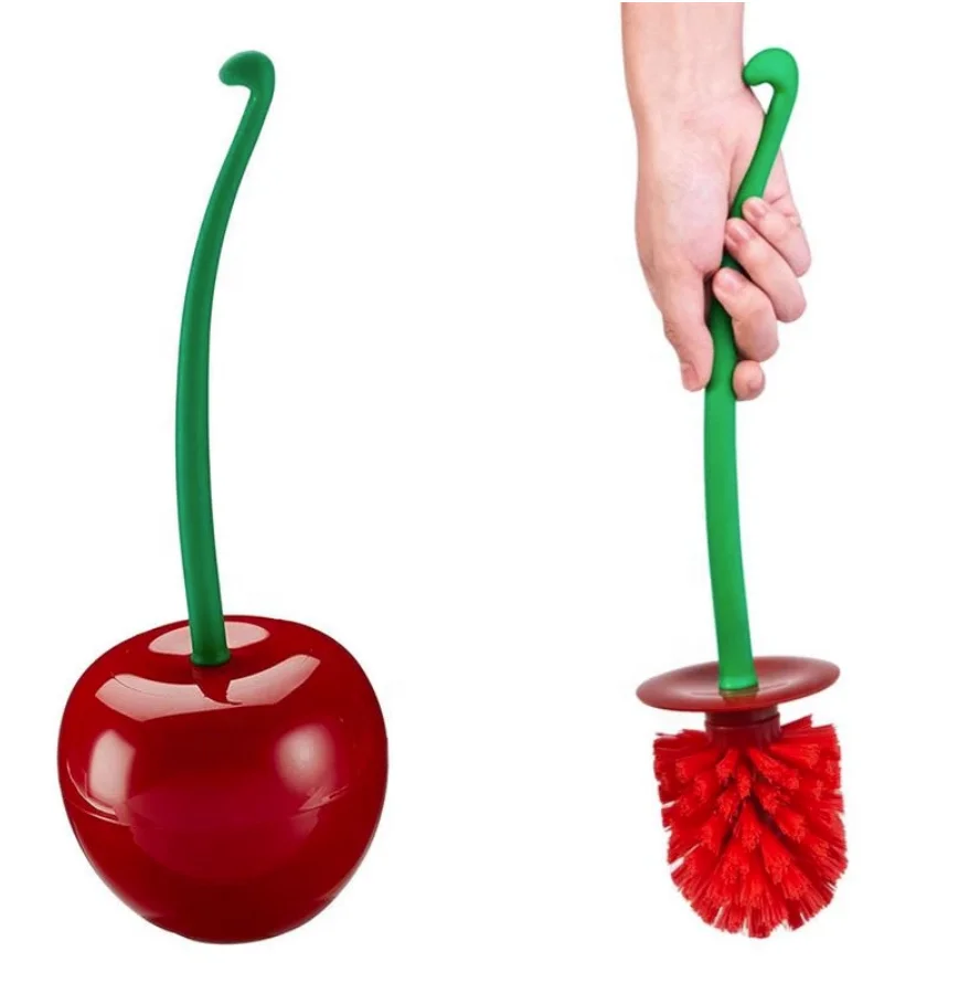 WC Cherry Shape Toilet Cleaner Brush Set Bathroom Plastic Cleaning Brush Leak Proof Long Handle Brush