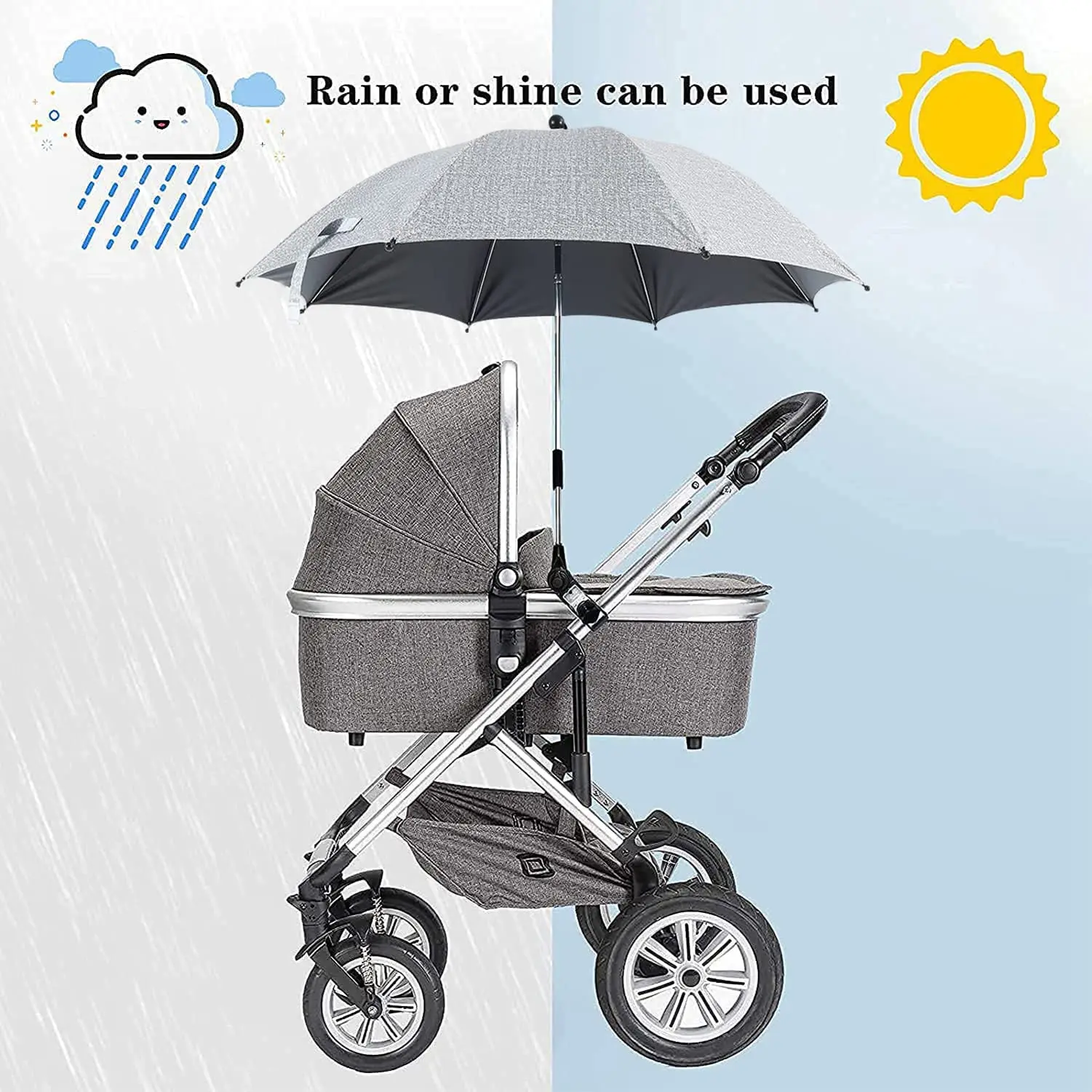 Pet Stroller Parasol Universal Umbrella with Clamp 360 Degree Adjustable UV Protection Sun Shade Waterproof Umbrella for Trolley