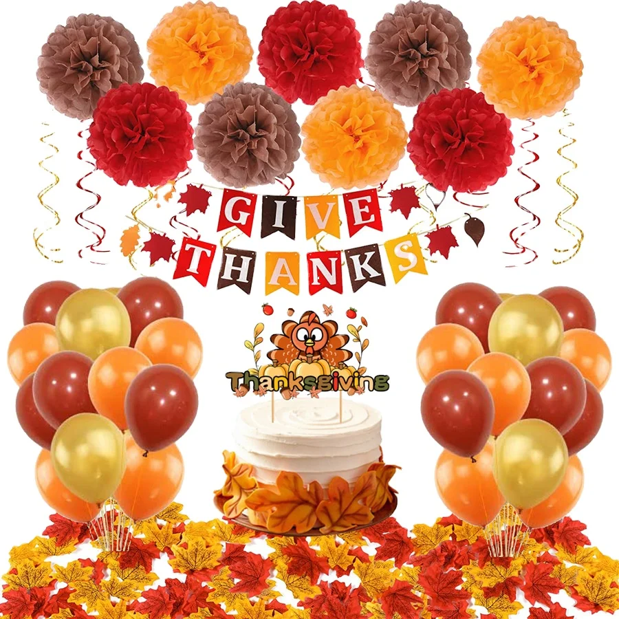 Cake Topper Gold Thanksgiving Series Turkey Pumpkin Happy Thanksgiving Banner Decorations
