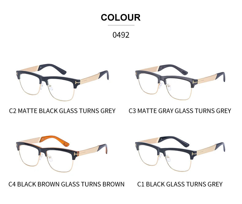 New fashion custom logo women men pc optical frame photochromic anti blue light glasses for men