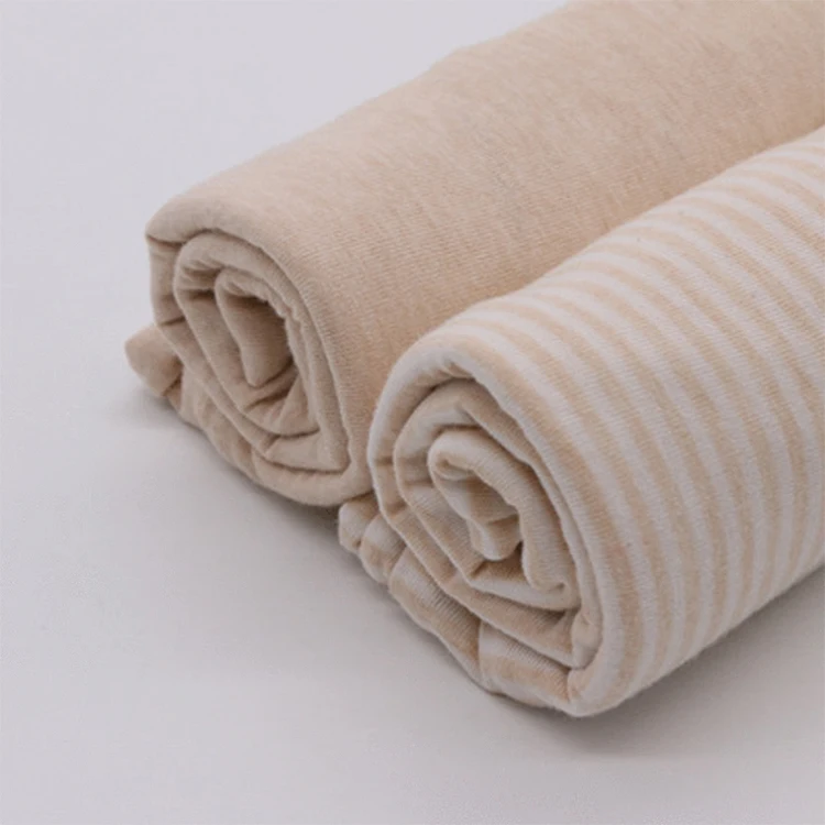 
new arrival eco-friendly single jersey fabric in 100% cotton fabric natural colored cotton knitted stripe for baby clothes 