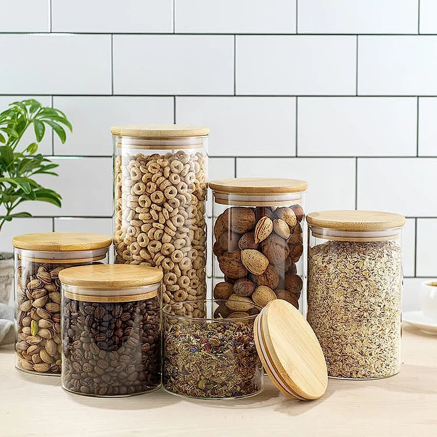 Natural Bamboo Wood Lids for Oui Yogurt Jars Reusable Polished Wooden Lid Board with Silicone Rings Tight Seal Jars Not Included