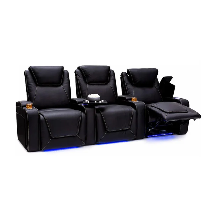 latest modern custom home black led electric power double cinema reclining couch set 2 seater recliner sofa