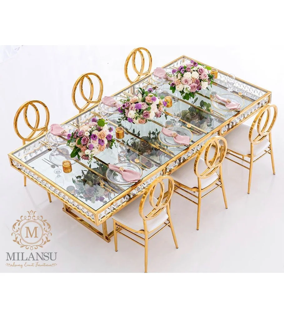 
 Оптовая продажа, современный обеденный стол для пары и 8 стульев в стеклянных столах для свадебных торжеств  