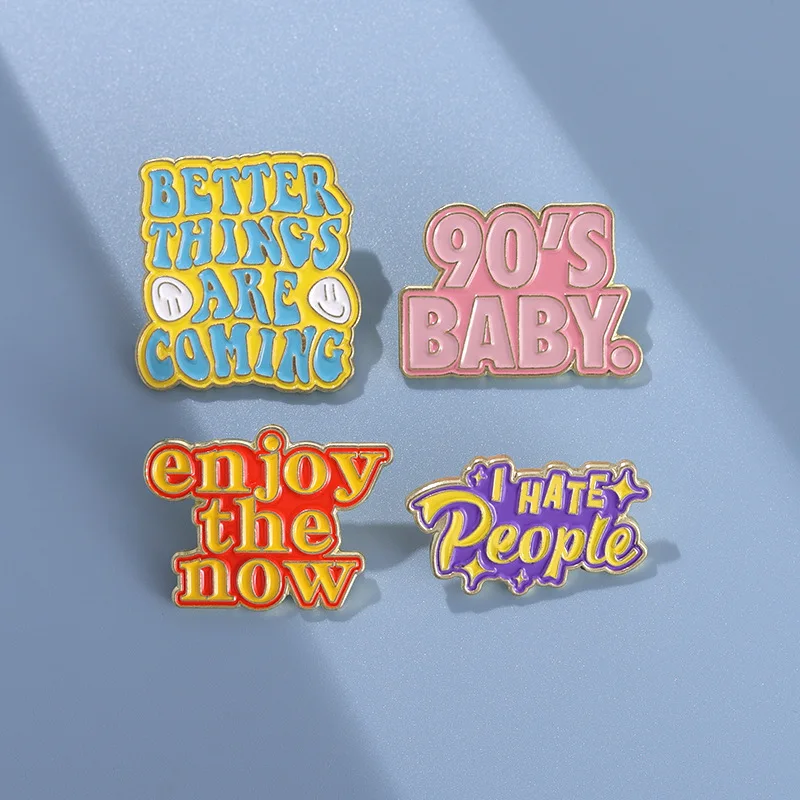 Hot Sales English Brooch Letters Metal Enamel Pins Clothing Bags Decorations Badges Accessories Wholesale