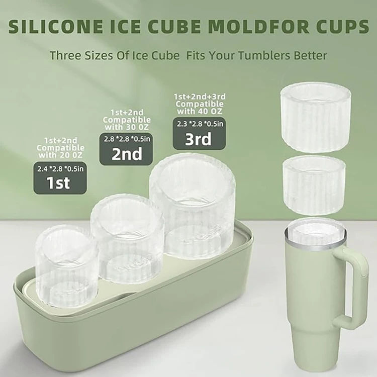 Easy Release Hollow Cylinder Ice Cube Tray for Tumbler Cup Reusable 3 Cavity Silicone Cylinder Ice Mold with Lid for Freezer