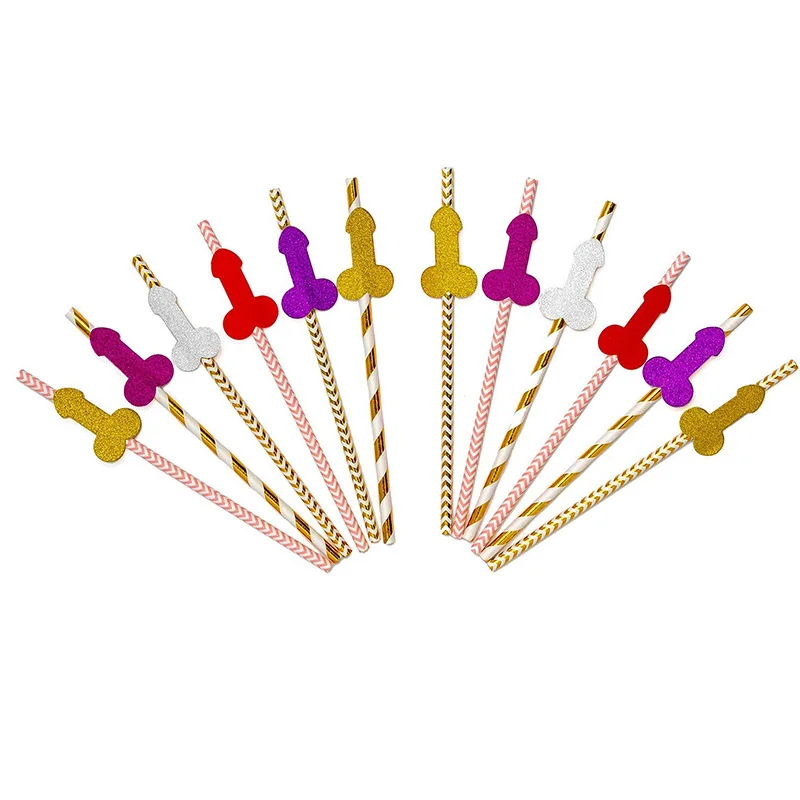 Bachelorette Night Carnival Tableware Supplies Hen Party Accessories Funny Dicky Penis Shape Paper Straw