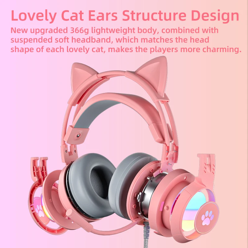 soyto G25 50mm LED light cat ear headset with microphone A gaming luminous headset designed for gamers, girls and boys