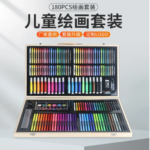 180 шт., детский набор для рисования в деревянной коробке, набор акварельных ручек в подарок для студентов