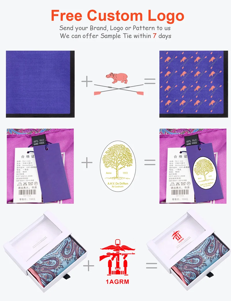 2024 Hot Selling Good Quality Pocket Square Silk Printed OEM Service Custom Pattern Fashion Pocket Square for Wholesale