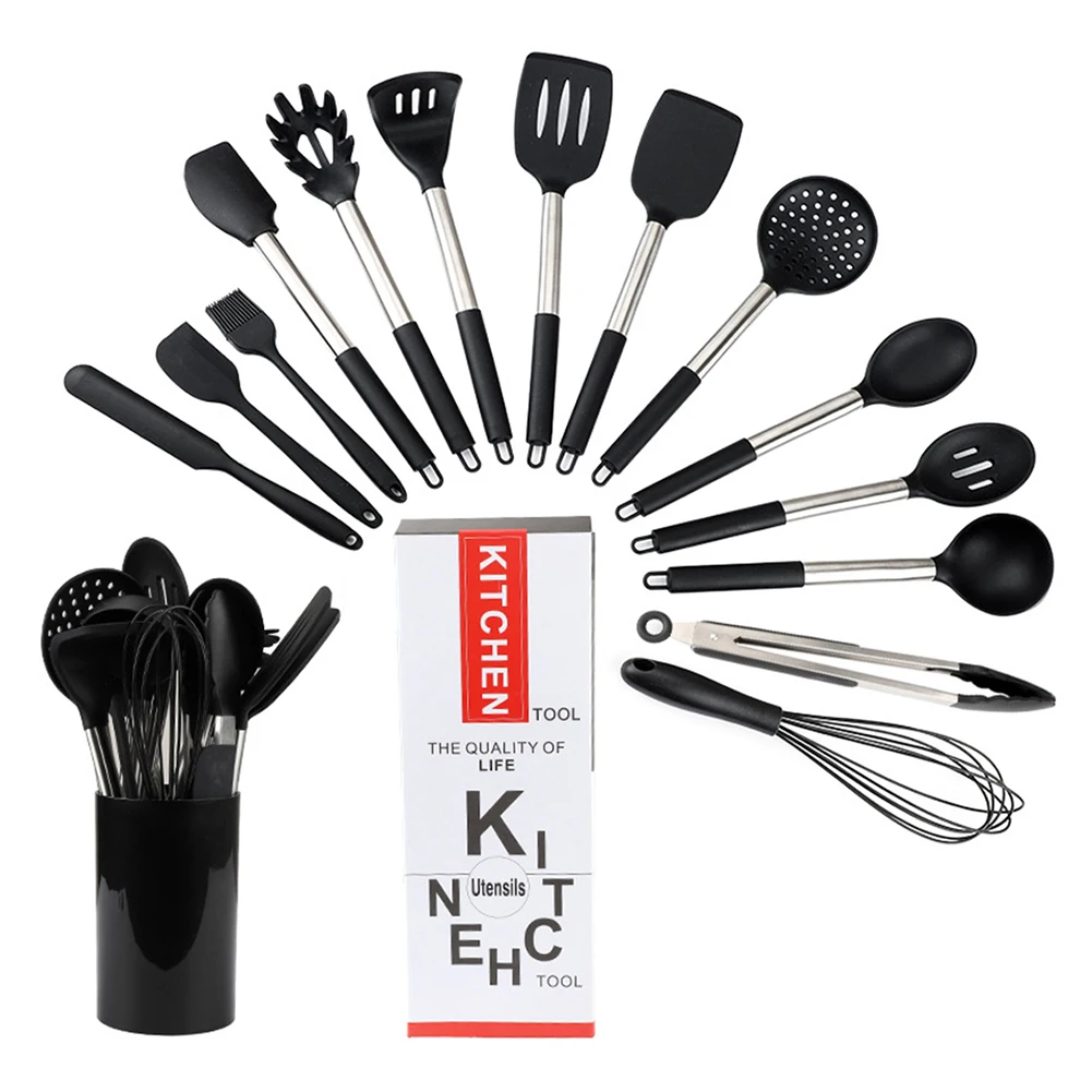 
Silicone Cooking Utensil Set 15pcs Nonstick Heat Resistant Silicone Cooking Utensils Kitchen BPA-Free Silicone Cookware 