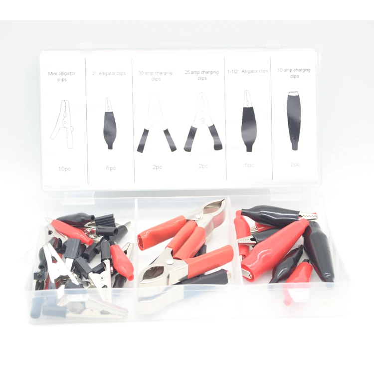 28PC alligator clip set car battery clamps,metal wire alligator clamp