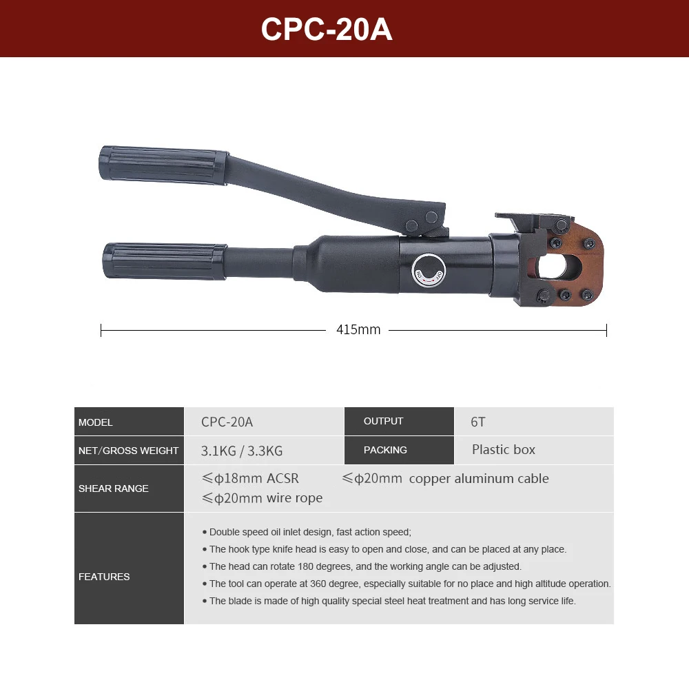 ACSR cu/al cable and wire rope cutter cpc-20A Manual cable shears Hand cutting tool