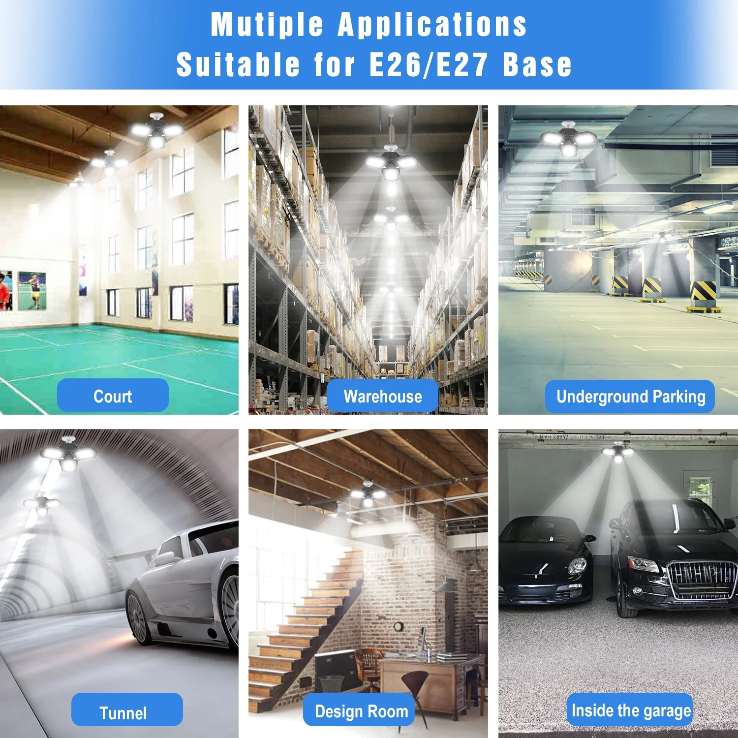 
Deformable LED Garage Ceiling Lights 60W with 6000 LM for Garage,Ultra-Bright Mining Trilight Lamp 