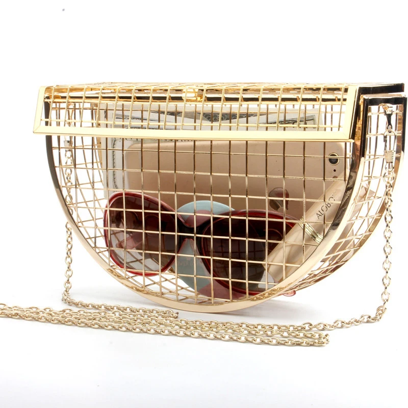 Chain Crossbody Bags Ladies fashion iron cage Metal Hollow Out Cage evening bag and Clutch purse for women Designer handbags