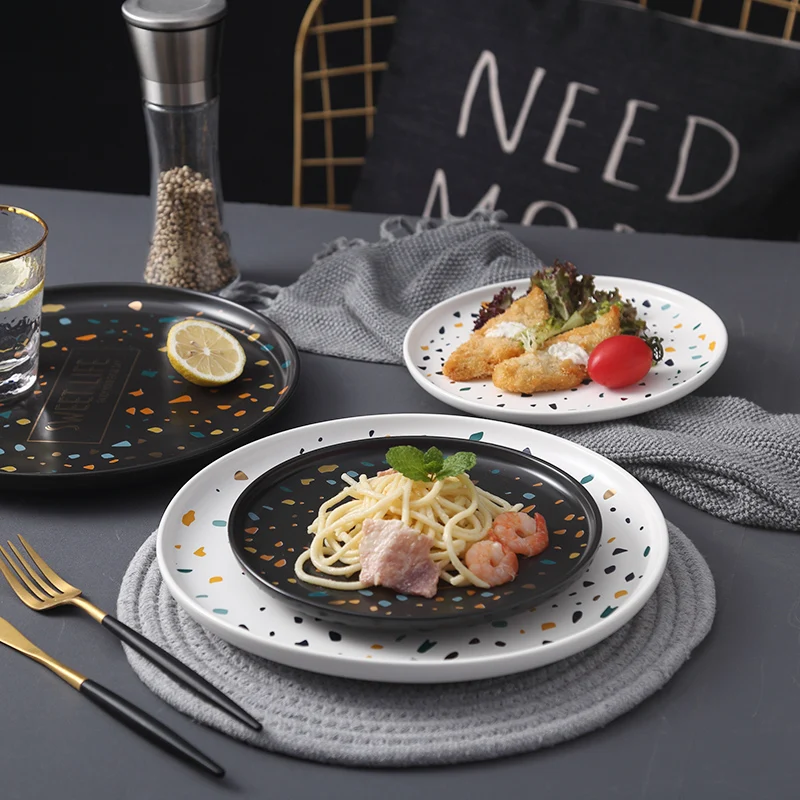 Hot selling colorful spots round ceramic dish plates porcelain plate high quality ceramic plates for restaurant