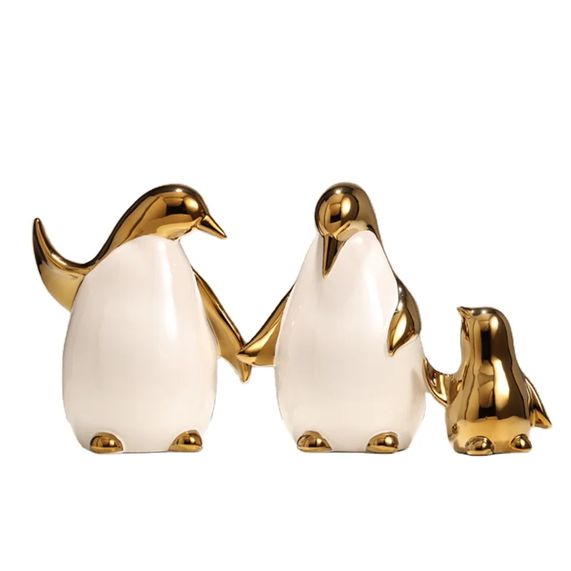 Ceramic Ornament gold Penguin Living Room Gift Accessory Table Decor Kid Creative Penguin family luxury decor products for gift