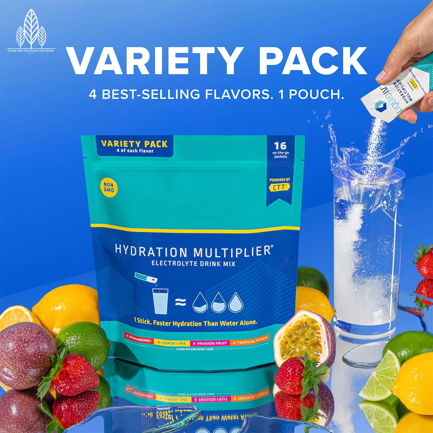 Hydration Multiplier Variety Pack 4 Flavors Lemon Lime Passion Fruit Strawberry Tropical Punch Electrolyte Drink Mix Recovery