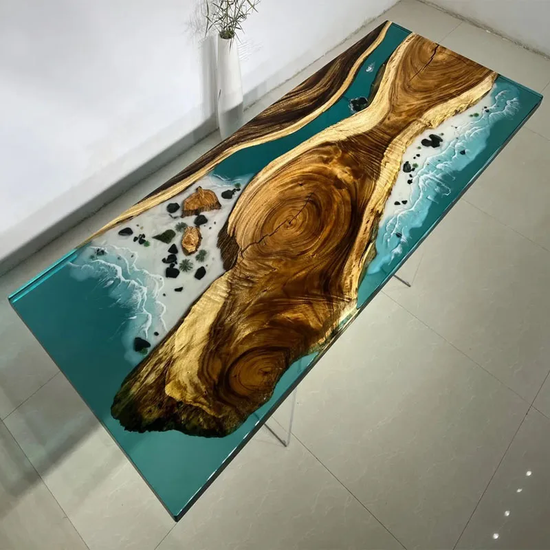 Factory Price Custom Epoxy Resin River Table Top Live Edge Natural Wood Dining Table