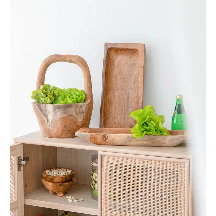 Wholesale Wood Basket    Wood Hand Carved Fruit Basket Root Carved Wood Baskets