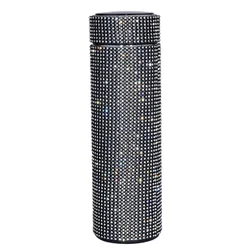 In stock stainless steel straw cup 500ml straight tube stainless steel water bottle rhinestone AB crystal water bottle