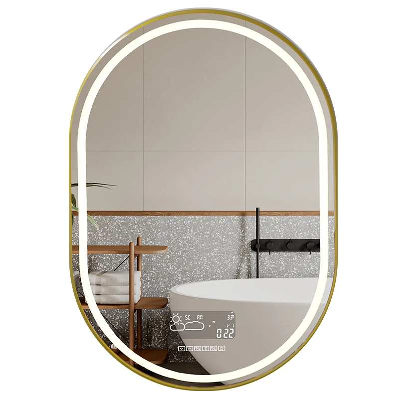 Fullkenlight bluetooth music speaker led bathroom smart mirror bathroom led mirror with date weather temperature