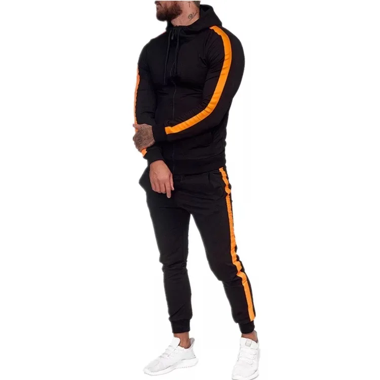 
Wholesale mens fitness tracksuit blank side stripe running wear jogger suit men tracksuit 