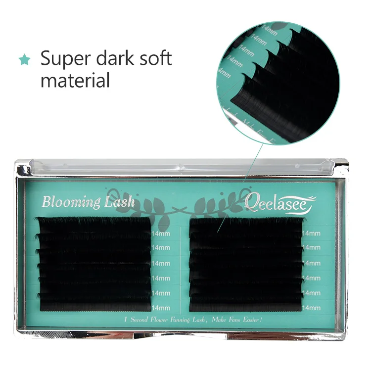 Qeelasee private label volume easy fanning eyelash extensions korean pbt easy fan eyelash extensions