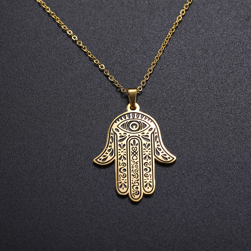 Hamesh Hamsa Hand Pendant Necklace EvilEye Stainless Steel Choker Chain Necklaces Amulet Jewish Jewelry For Women Men
