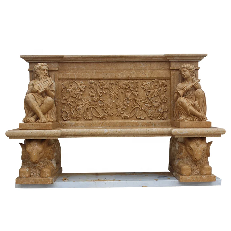 Western Style Colorful Red Marble Natural Stone Garden Bench
