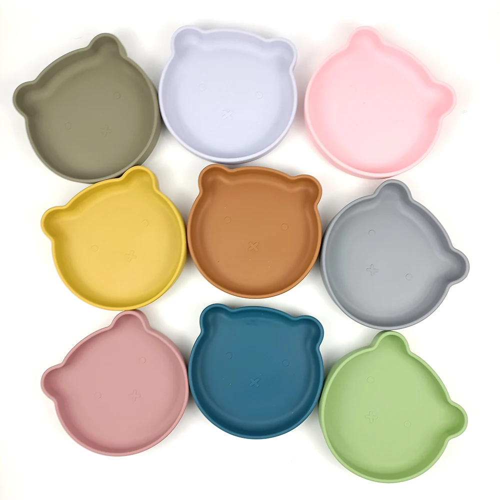 Ready To Ship Bear Shaped Silicone Suction Plate Easy Cleaning Animal Baby Silicone Plate Stay Put Baby Feeding Dishes for Kids