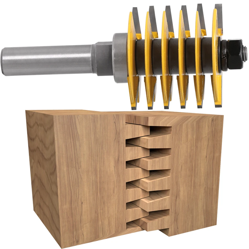ALPHA 1/2' Shank Industrial Grade 2 Teeth Wood Router Bit Adjustable Finger Joint Router Bit Cutter
