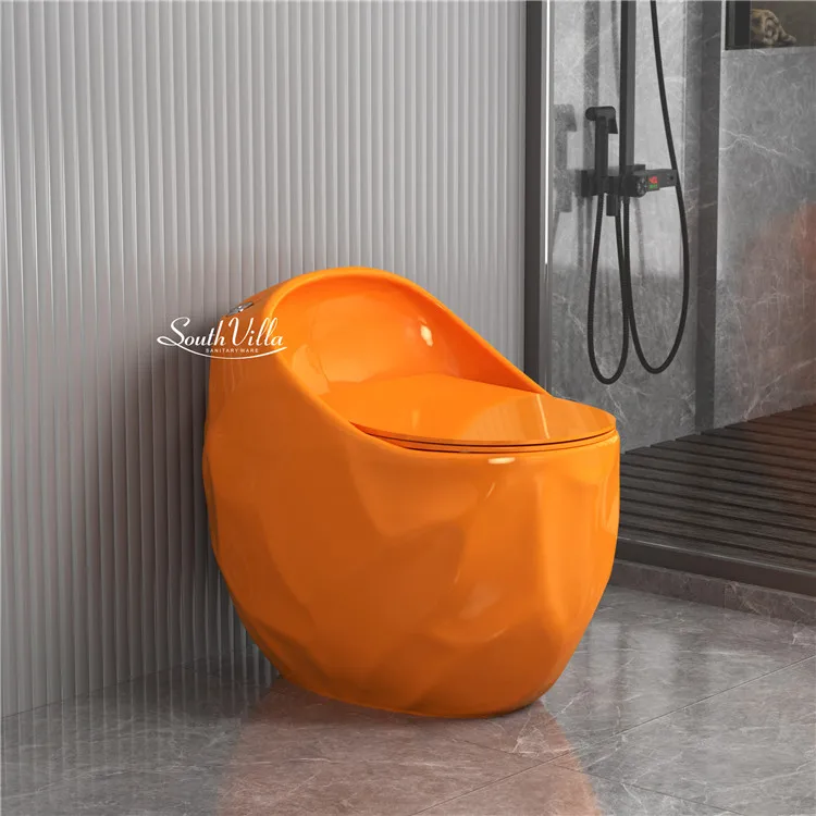 New Arrival Sanitary Ware Color Egg Shape Toilet Wc Orange Color Toilet Bowl Bathroom One Piece Ceramic Toilet