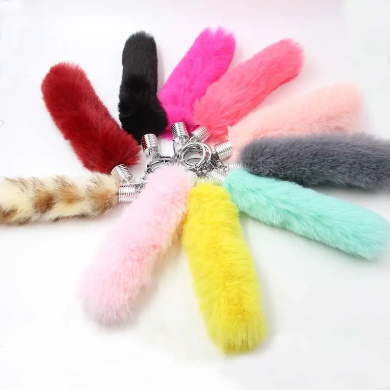 fox tail keychain colorful pink red blue purple black fax tail fur keychain