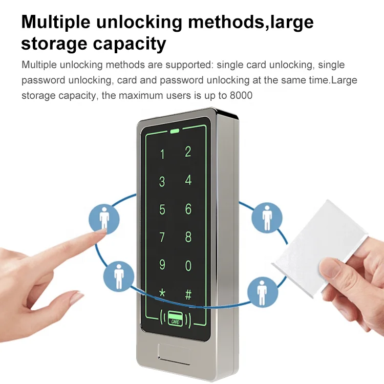  Система контроля доступа к дверям с защитой от кражи IP65 rfid кардридер клавиатура поддержка квартир 8000