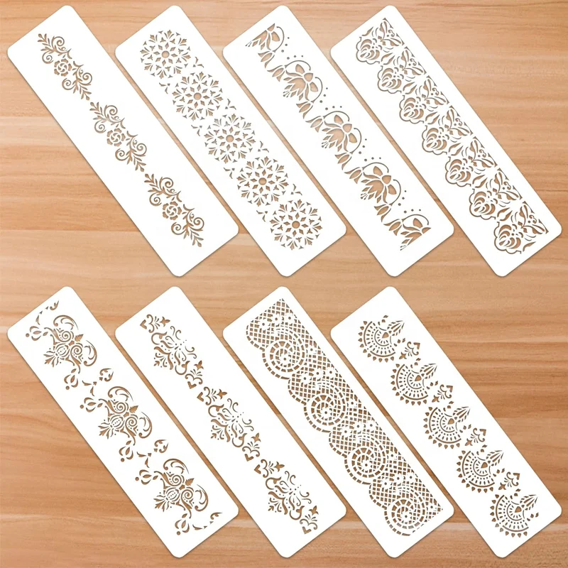 8 Pieces Flower Border Stencils Mandala Stencils for Painting on Wood Canvas Paper Fabric Cake Wall