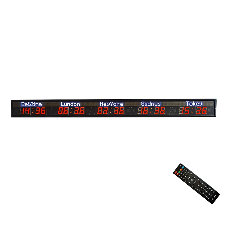 hong hao 5 city time zone clock red white digital wall led clock LED digital multi zone clock