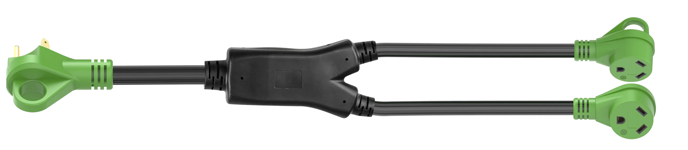 27.5'  RV Y Adapter Cord  30Amp NEMA TT-30P Male Plug to Two 30Amp NEMA TT-30R Female Receptacle