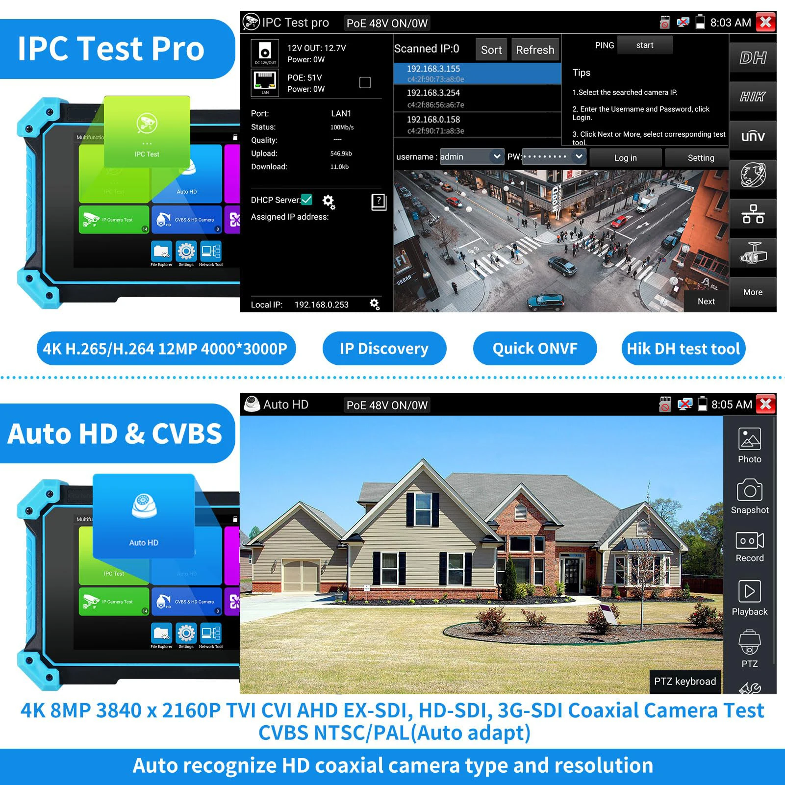 IPC-5100 Plus CCTV Tester 4K IP CVBS CVI TVI AHD 5-in-1 Android System CCTV Camera Tester Cable Tracer POE IPC-5200 PLUS