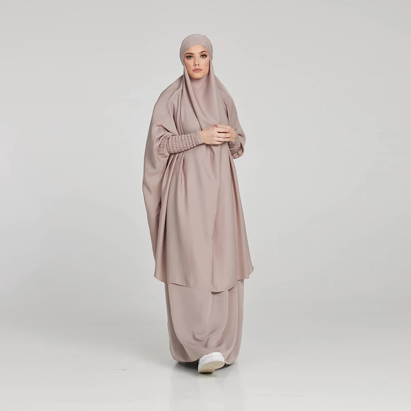 2022 Maxi Dress Elastic Eleeve Islamic Abaya Jilbabs Muslim Indonesia Prayer Modest Khimar Hijab Abaya