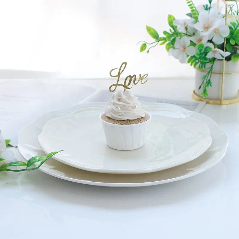 new design hot sale white ceramic porcelain plates & dishes round on-glazed bone china plate