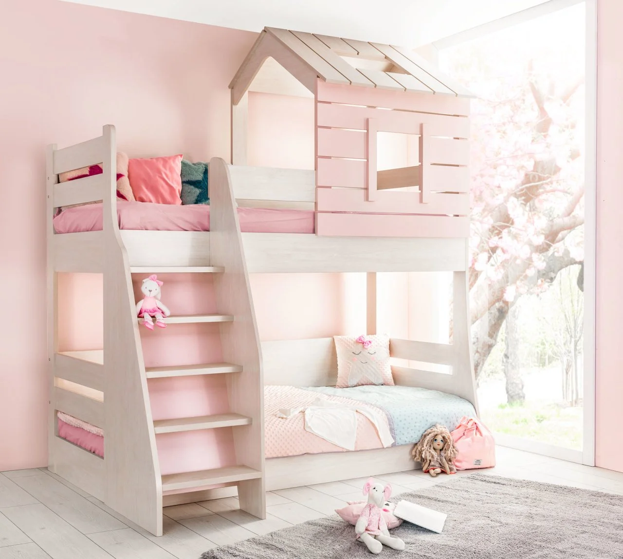 Sampo kingdom semi-high Wood Frame Modern Bedroom Furniture Girls Bed Kid Loft Kid Bed for kids