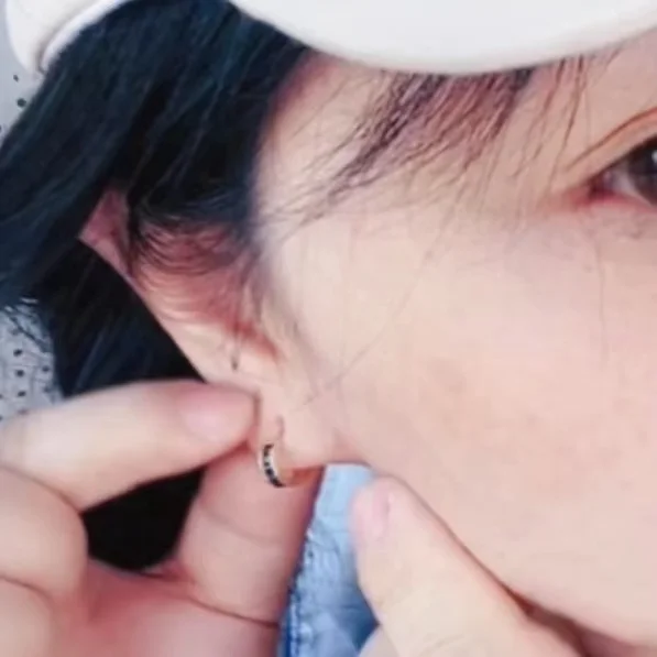 Yellow Gold plated Blue cubic zirconia stone huggie hoops