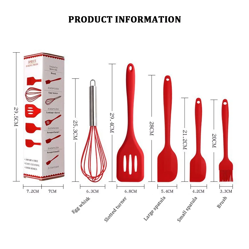 Home and Kitchen Accessories 5Pcs Heat Resistant Food Silicone Kitchen Utensils Cooking Spatula Set