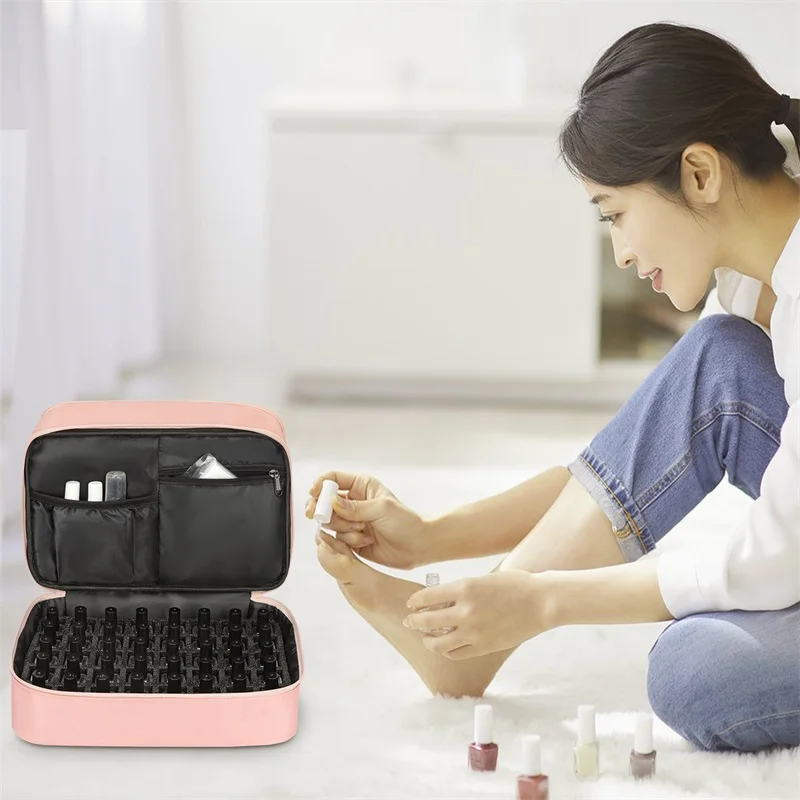 Holds 48 Bottles & Nail Lamp Nail Polish Organizer with 2 Removable Pouches