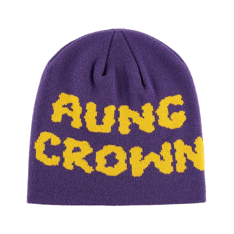 Letter Jacquard Pattern Beanies Custom Logo All Over Print Designer Unisex Graphic No Cuff Knit Winter Beanie Hats