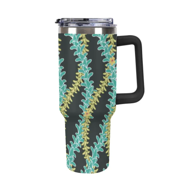 Hot Selling Hawaii Puakenikeni Print Personalized 40oz Stainless Steel Tumbler White Handle And Straw Tumbler Car Cup