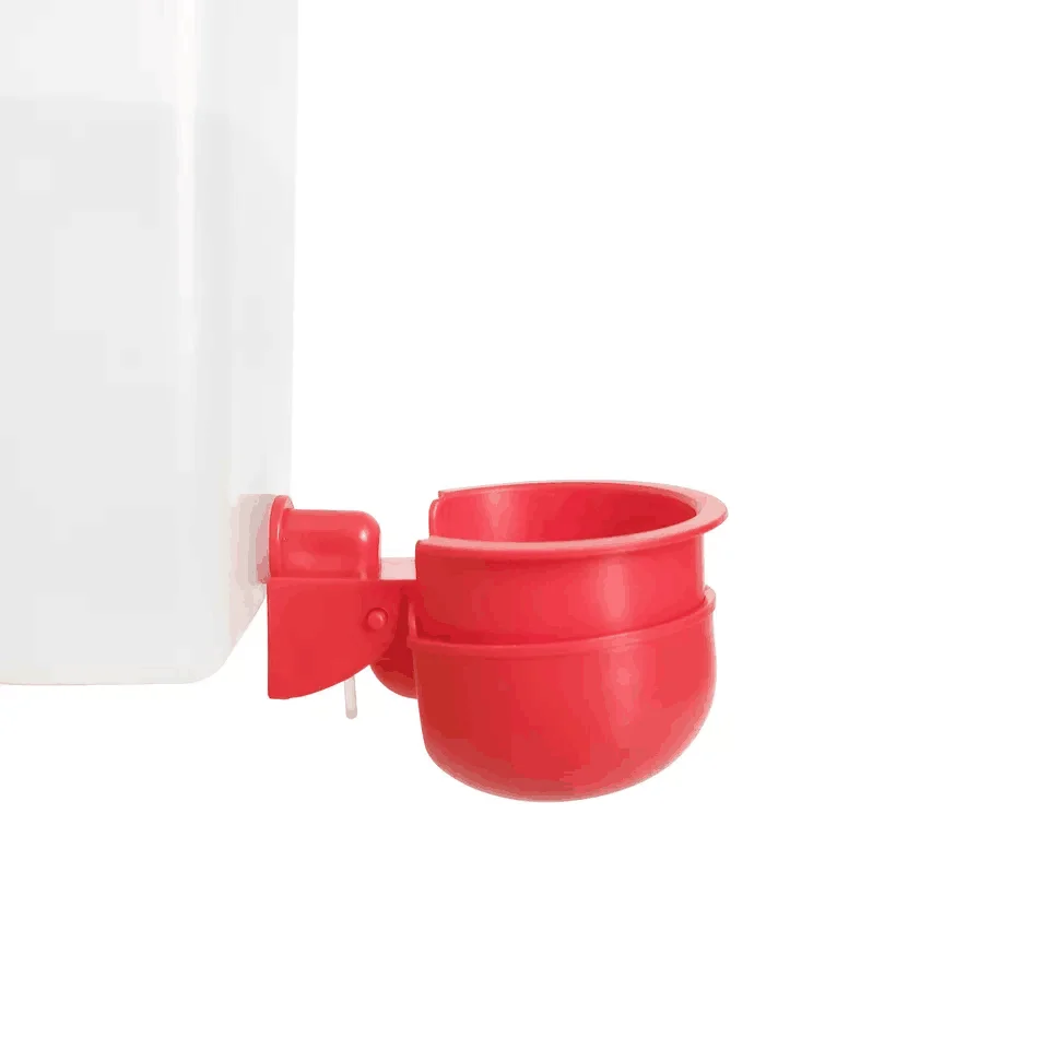 Double-deck Automatic Plastic Red Chicken Drinker Cup With Removable Inner Cup For Poultry Water Drinking Waterer Bowl