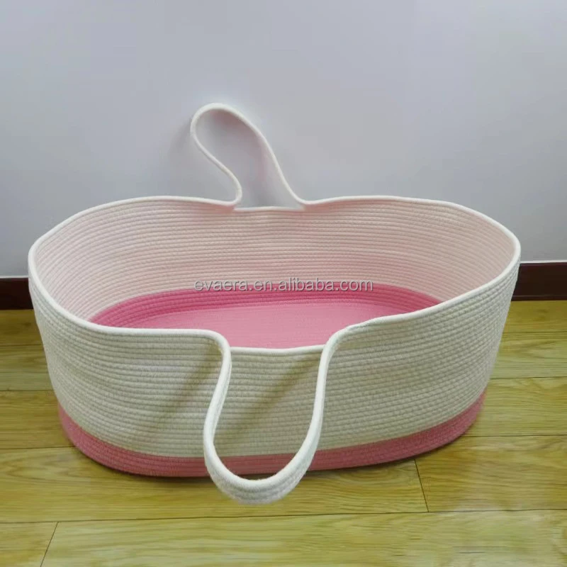 Ins Nordic Style Baby Tote Basket Portable Pure Cotton Woven Baby Carrying Basket Portable Newborn Carry Tote Storage Basket